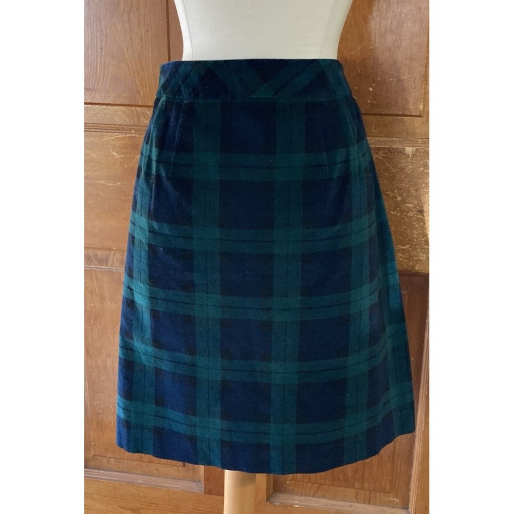 TALBOTS Blackwatch Tartan Plaid Velveteen A-Line Skirt Sz 6 Ruffle Trim Pockets - Picture 3 of 11
